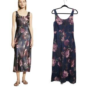 Vince Night Garden Print Satin Square‎ Neck Slip Maxi Dress Sz 4 Wedding Guest